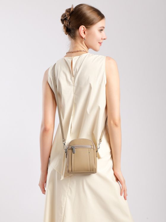 Elova Handcrafted Genuine Leather Togo Crossbody Bag in Black - E713 view 2