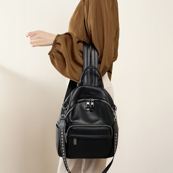 Elova Handcrafted Genuine Leather Backpack in Black - E351 view 3