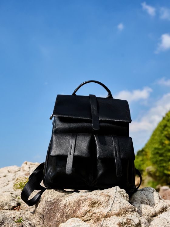 Elova Handcrafted Genuine Leather Backpack in Black - E602 view 5