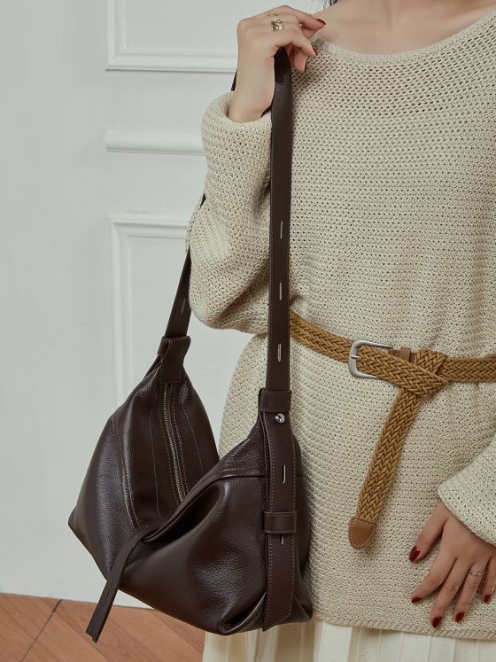 Elova Handcrafted Genuine Leather Crossbody Bag in Black - E775 view 6