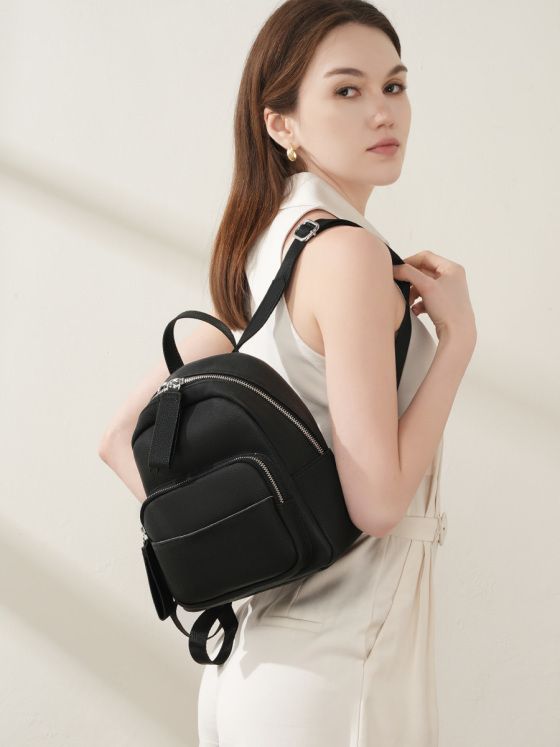 Elova Handcrafted Genuine Leather Backpack in Black - E616 view 6