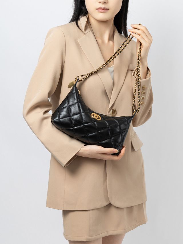 Elova Handcrafted Genuine Leather Hobo Bag in Black - E748 view 8