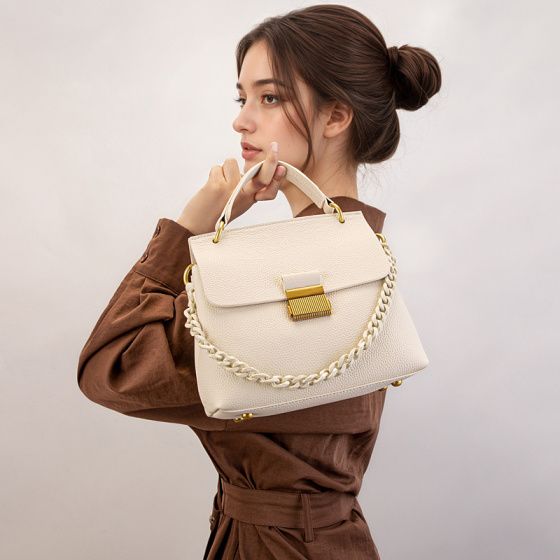 Elova Handcrafted Genuine Leather Crossbody Bag in White - E704 view 5