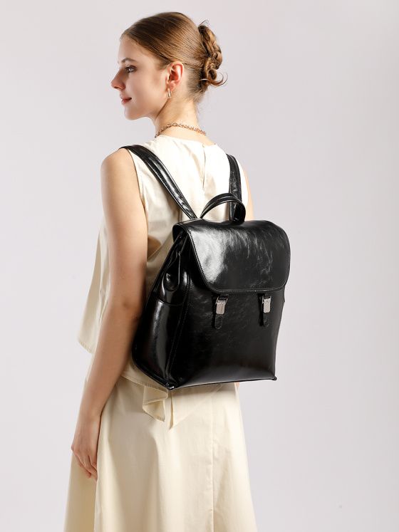 Elova Handcrafted Genuine Leather Backpack in Black - E715 view 3