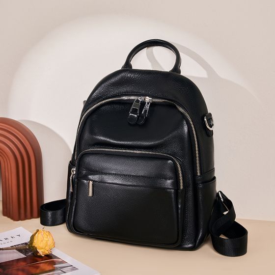 Elova Handcrafted Genuine Leather Backpack in Black - E351 view 6