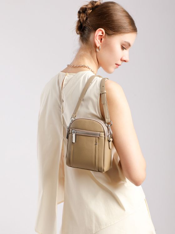 Elova Handcrafted Genuine Leather Togo Crossbody Bag in Black - E713 view 8