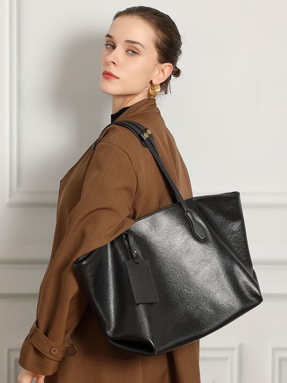 Elova Handcrafted Genuine Leather Tote Bag in Black - E751 view 8