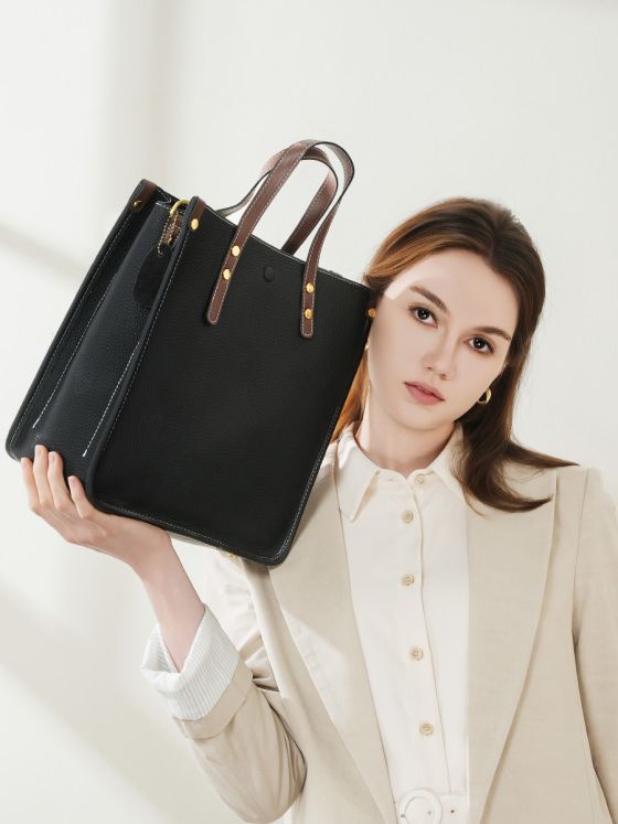 Elova Handcrafted Genuine Leather Tote Bag in Black - E633 view 4