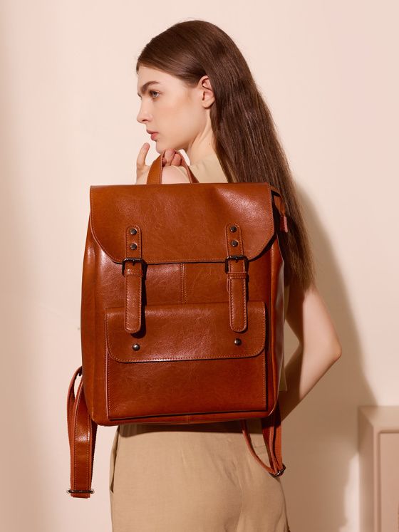 Elova Handcrafted Genuine Leather 14 Backpack in Black - E288 view 3