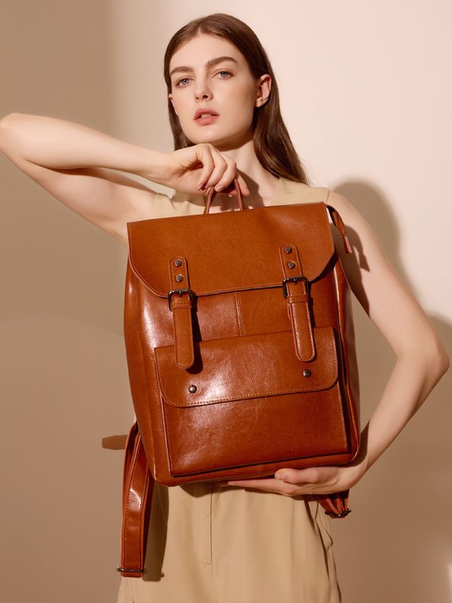 Elova Handcrafted Genuine Leather 14 Backpack in Black - E288 view 6