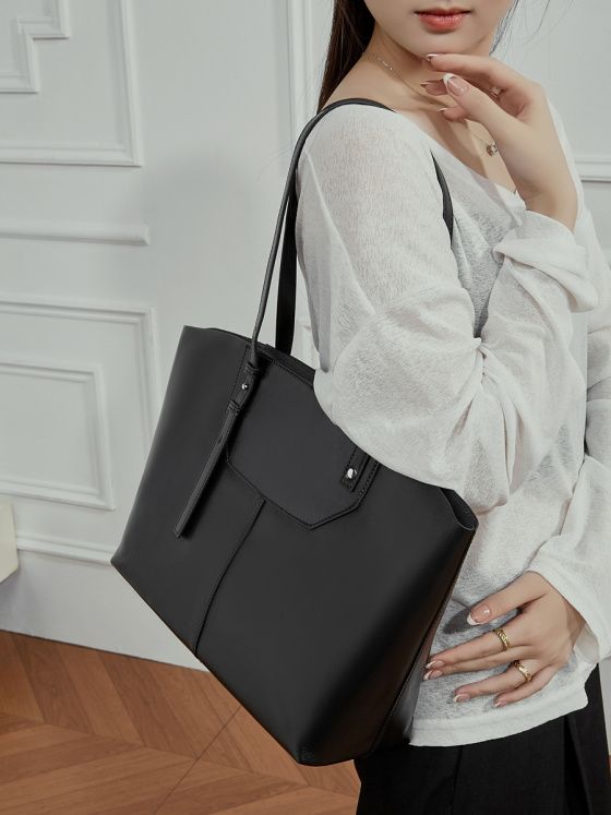 Elova Handcrafted Genuine Leather Tote Bag in Black - E762 view 6