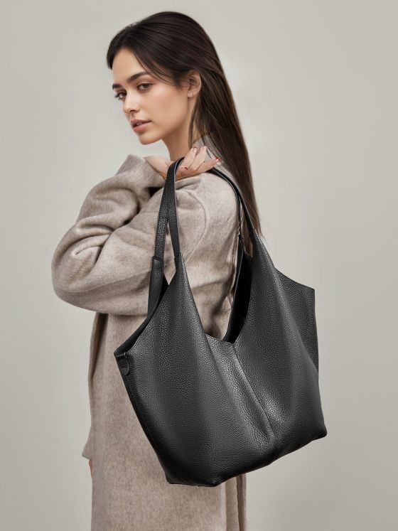 Elova Handcrafted Genuine Leather Tote Bag in Black - E801 view 4