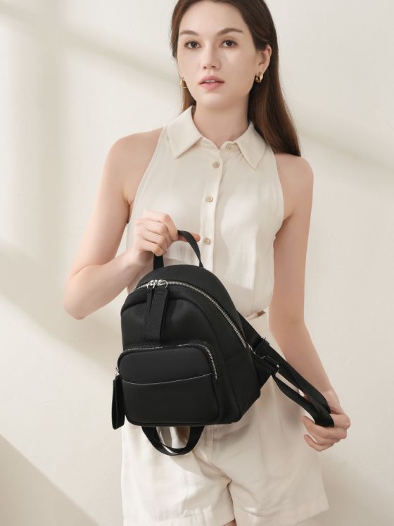 Elova Handcrafted Genuine Leather Backpack in Black - E616 view 7