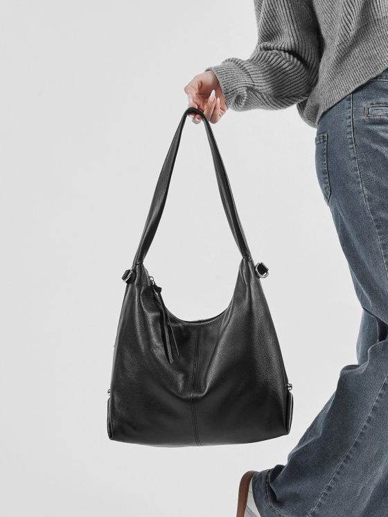 Elova Handcrafted Genuine Leather Tote Bag in Black - E467 view 3
