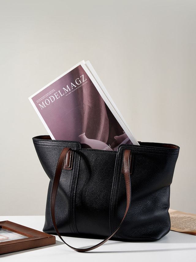 Elova Handcrafted Genuine Leather Tote Bag in Black - E368 view 8