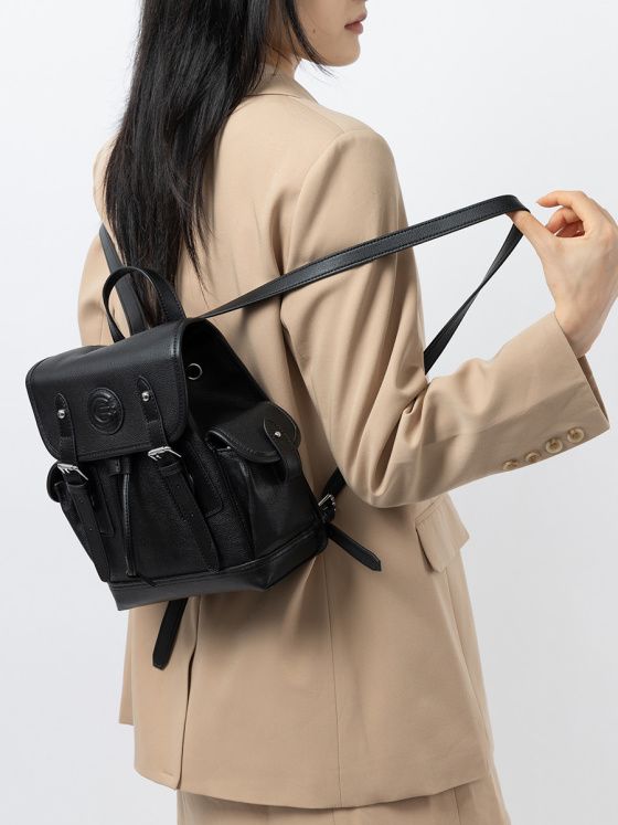 Elova Handcrafted Genuine Leather Backpack in Black - E724 view 3