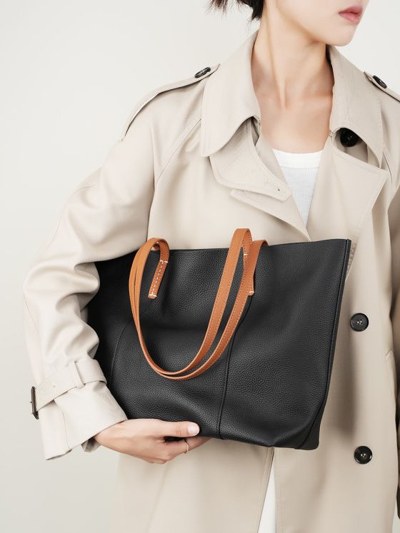 Elova Handcrafted Genuine Leather Tote Bag in Black - E265 view 2