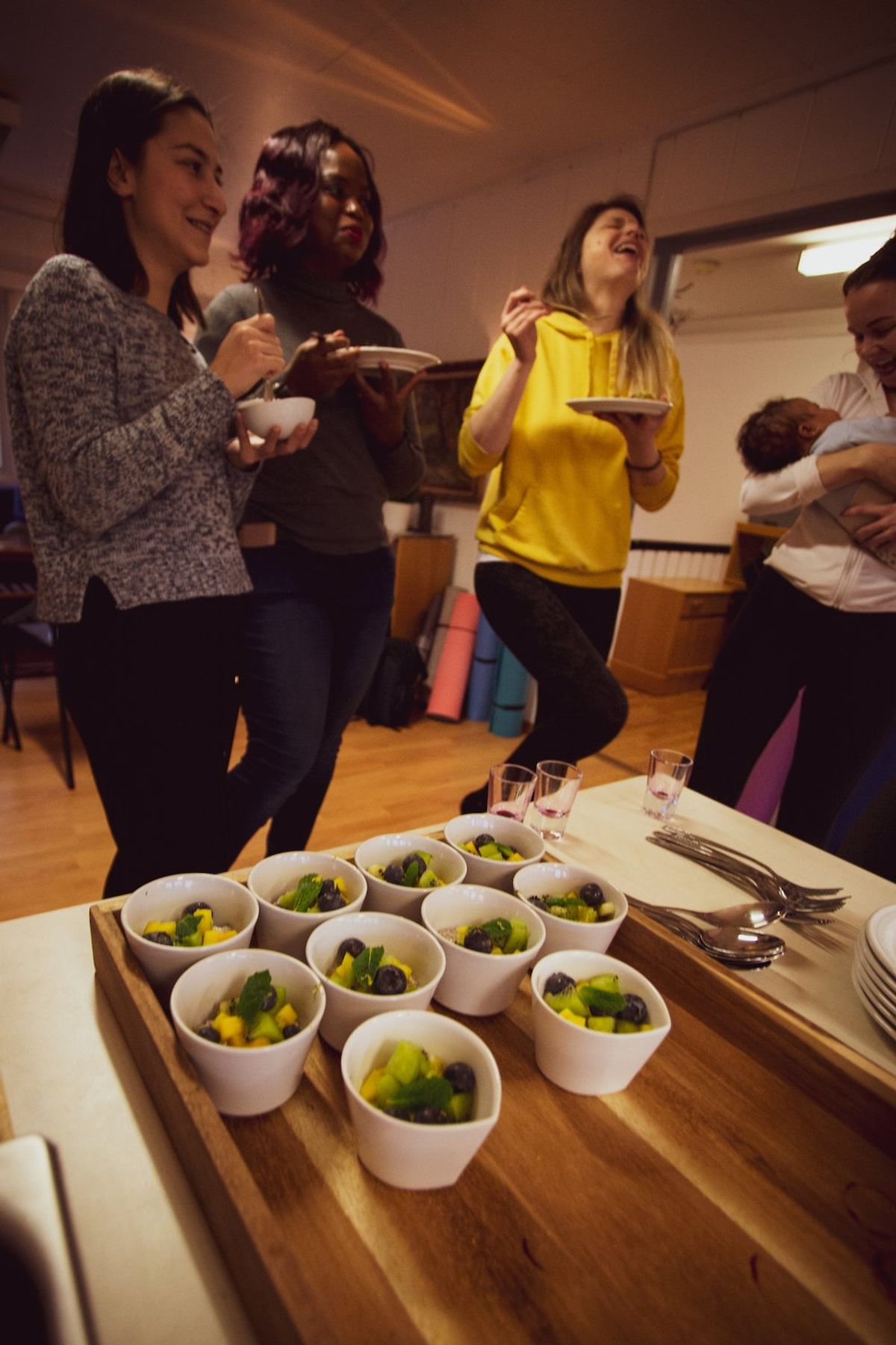 People eating and laughing