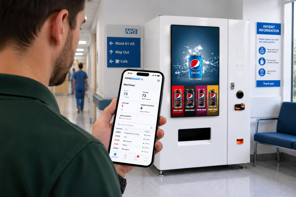 VendSmart Optic Vending Machine and VendSmart Connect app