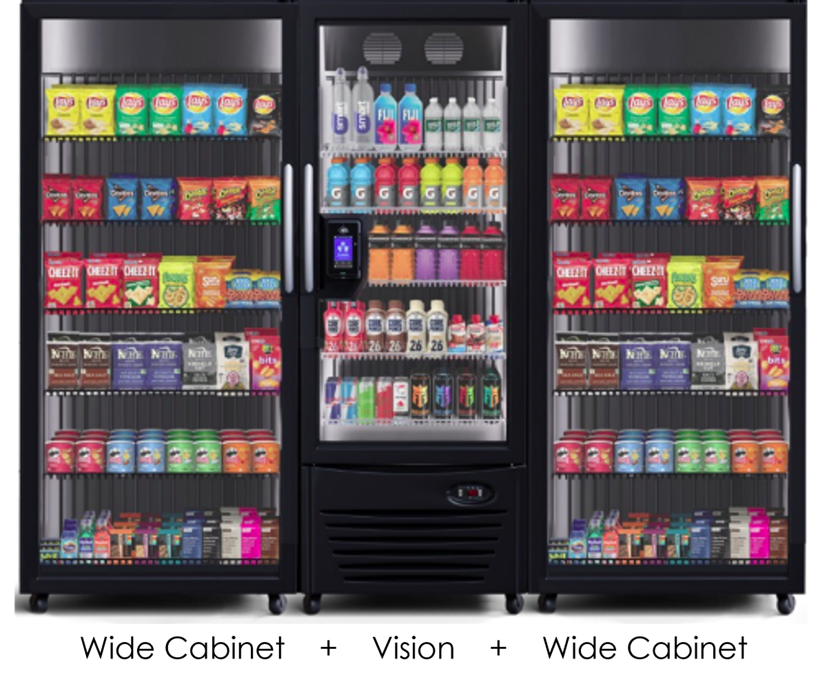 Smart Fridge 3-Bay modular configuration showing Wide and Standard cabinet combinations