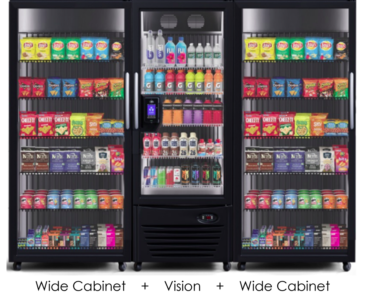 Smart Fridge 3-Bay modular configuration showing Wide and Standard cabinet combinations