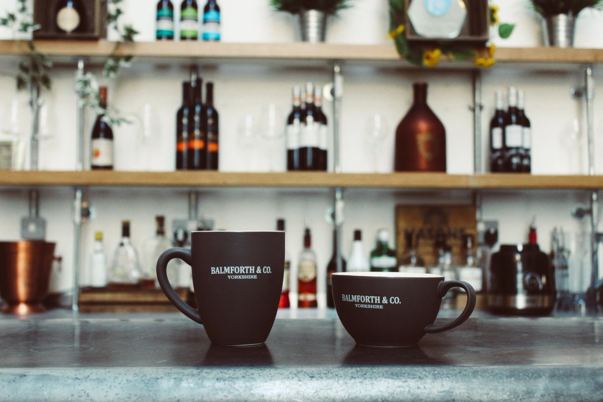 Balmforth and Co coffee cups on a bar