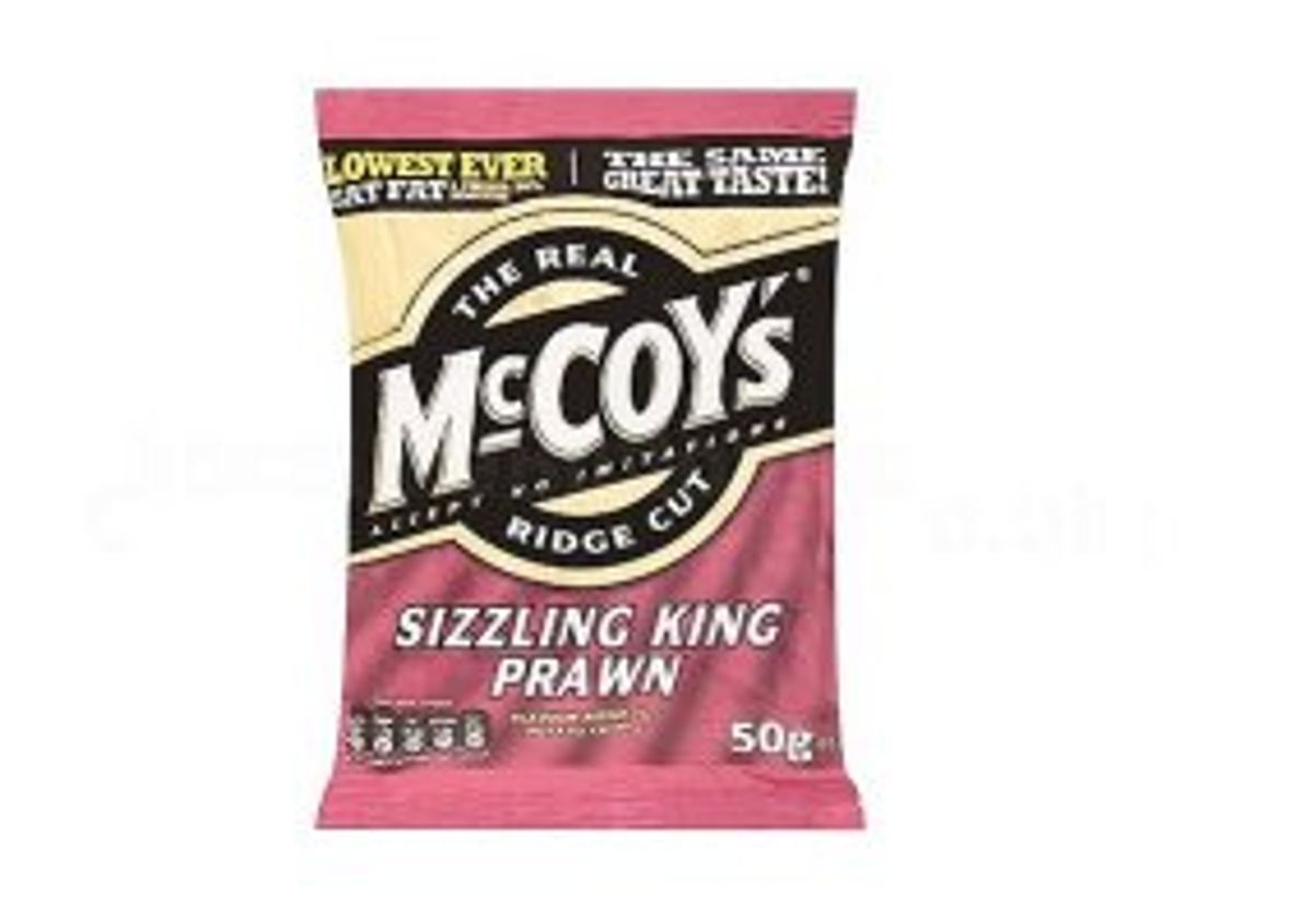 McCoy’s Ridge Cut Sizzling King Prawn Crisps 45g case of 36