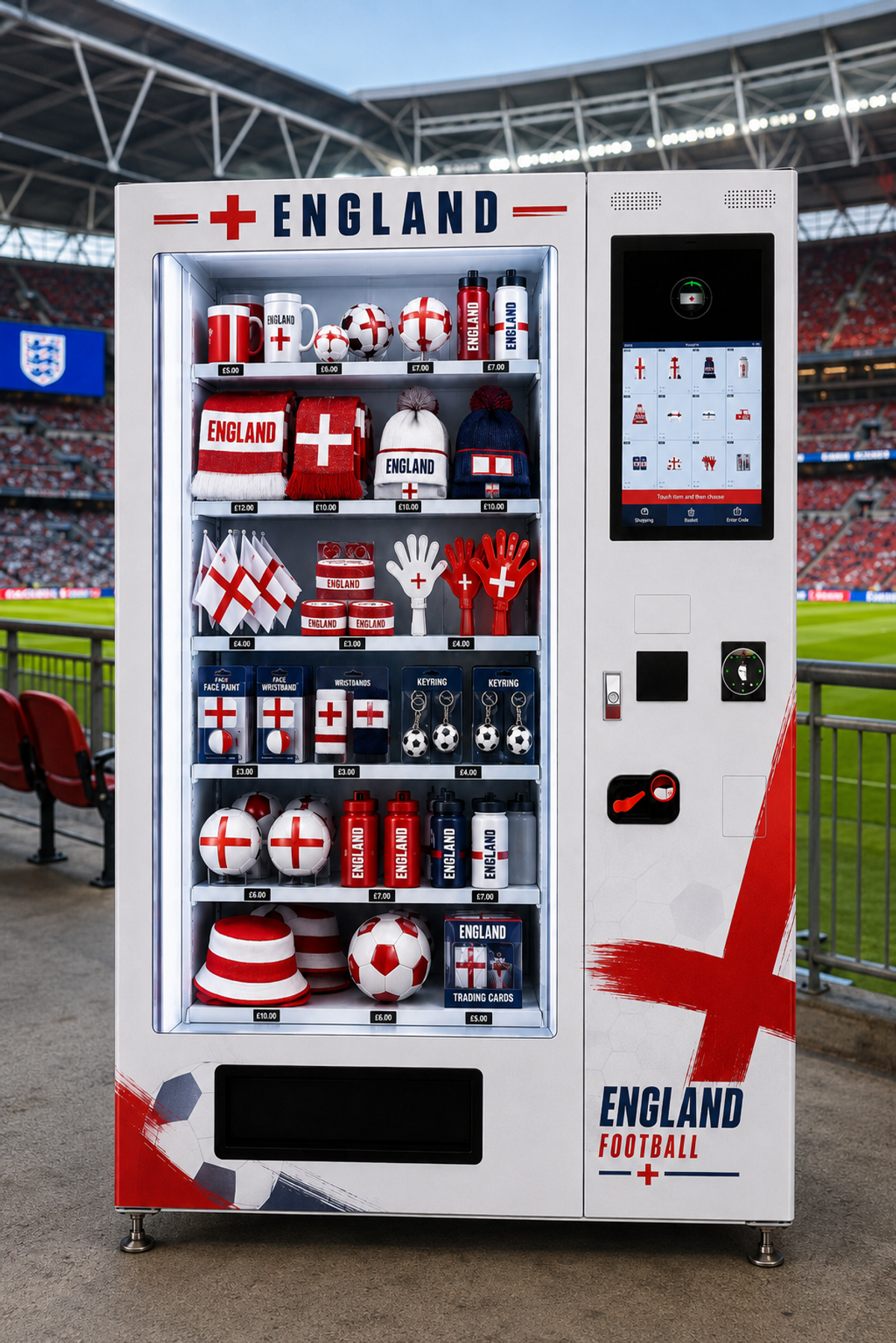 VendSmart Media showing England football products in football stadium
