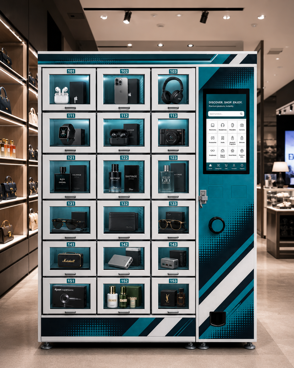 VendSmart Vault showing expensive items such as perfumes, cameras