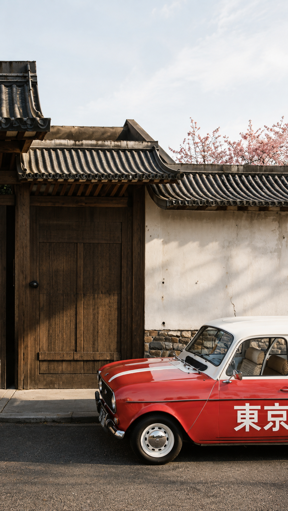 Shinobi — façade japonaise et voiture rouge