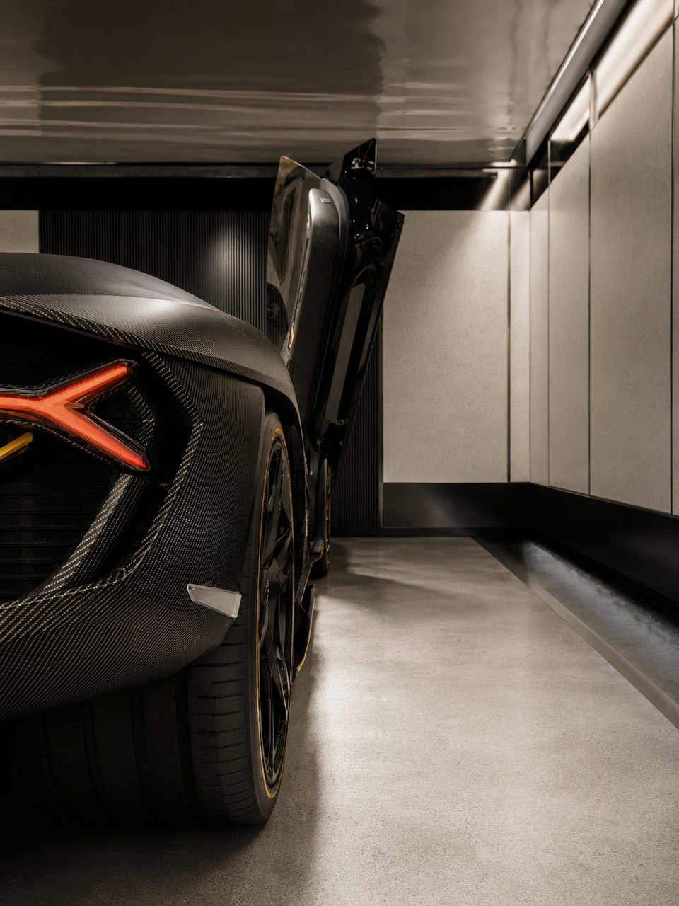 Centenario — perspective depuis l’arrière de la Lamborghini