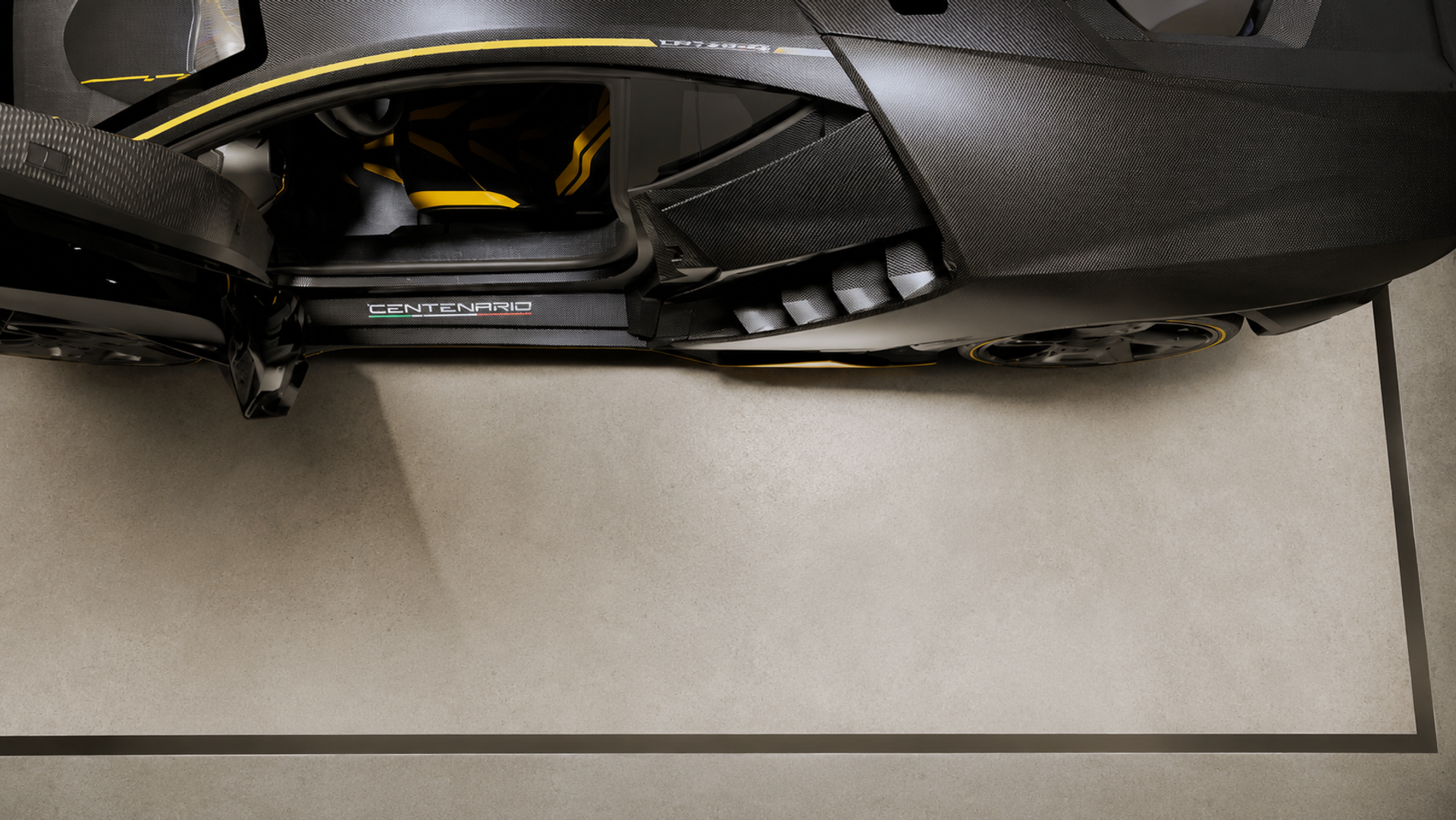 Centenario — vue plongeante sur le côté de la Lamborghini