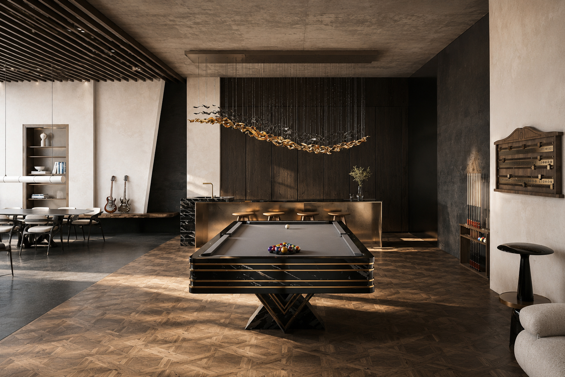 Black Myth — vue du billard et du bar