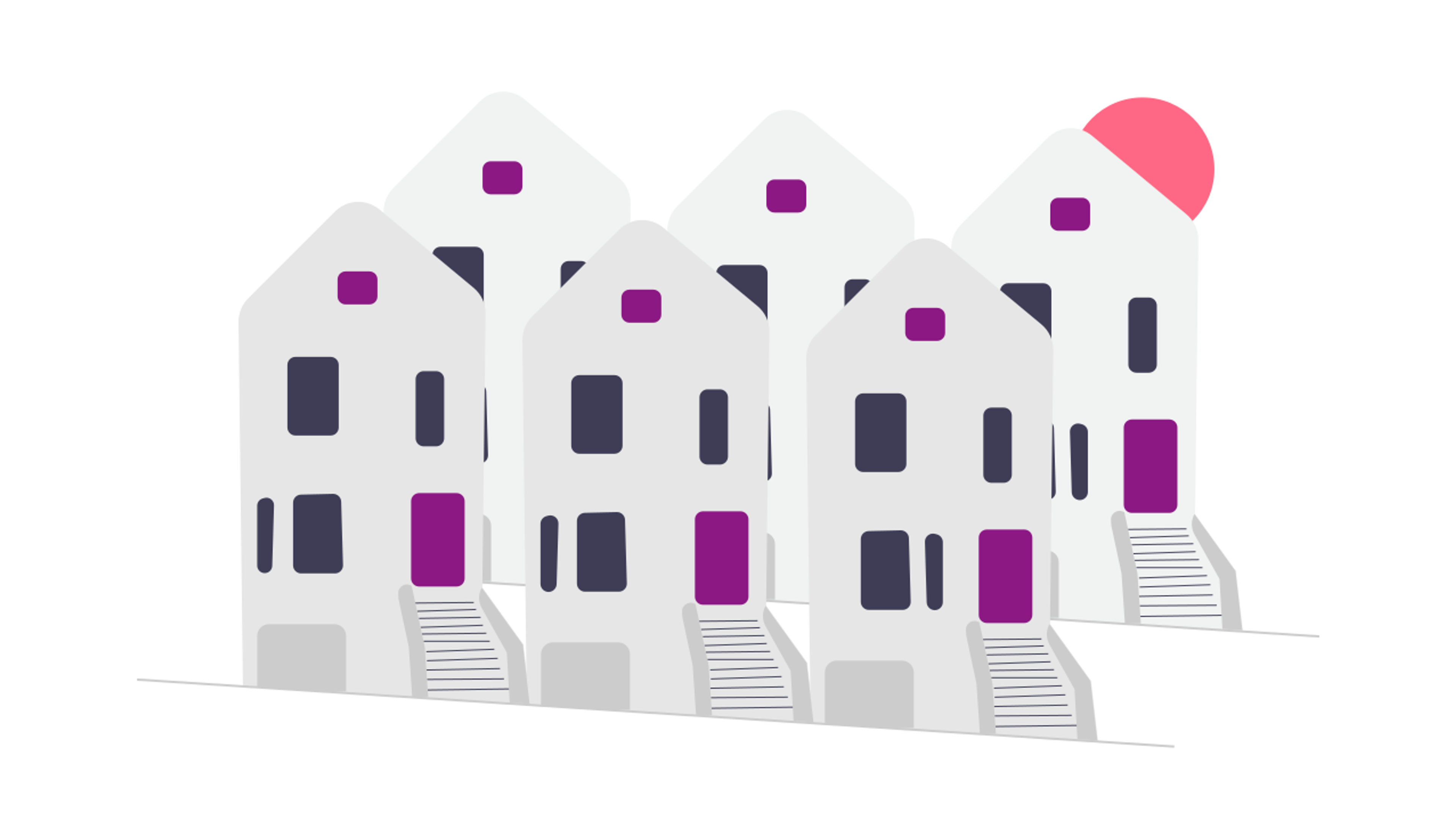 Kerrostaloja rivistössä.