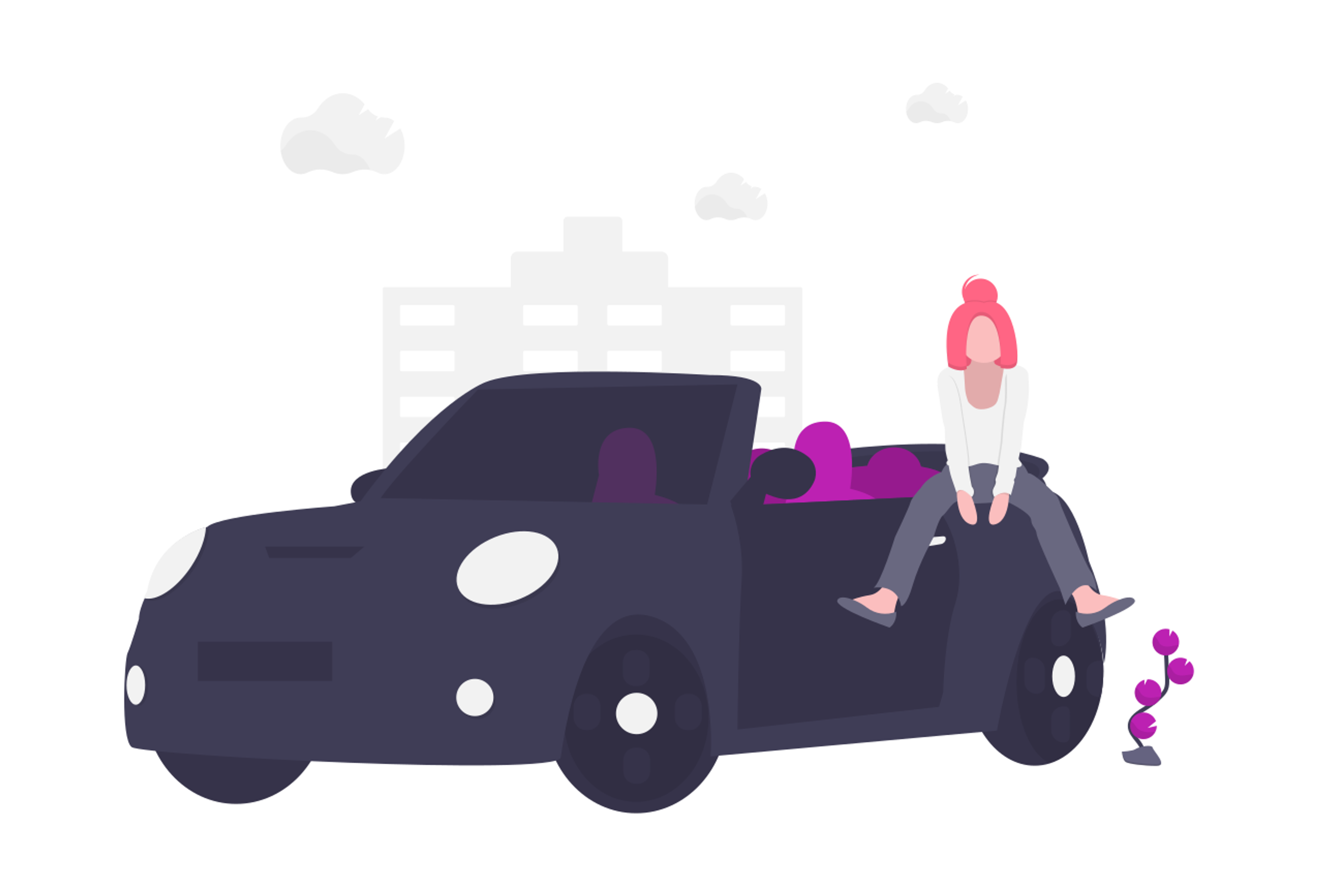 Nainen istumassa auton takaosan päällä.