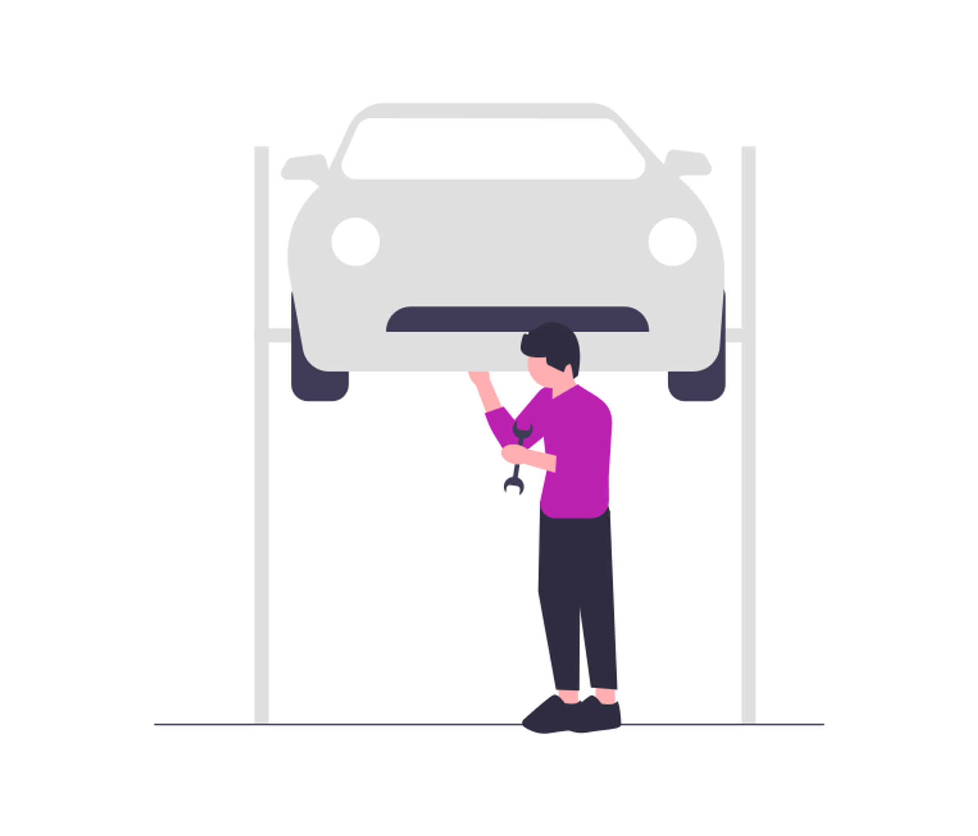 Mies korjaamassa autoa.