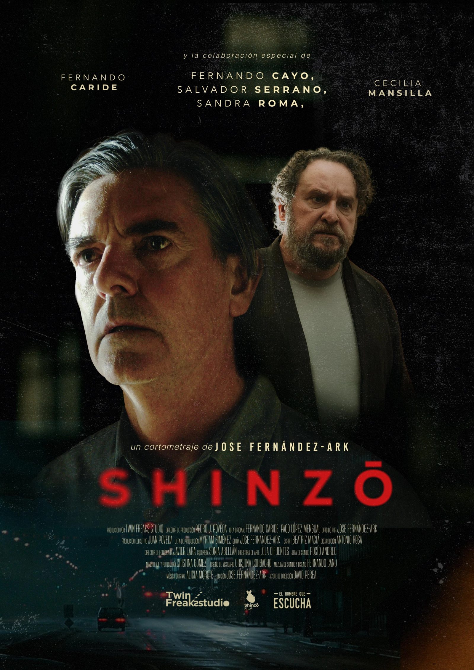 Cartel del cortometraje Shinzō, con Fernando Caride y Fernando Cayo y la colaboración de Cecilia Mansilla