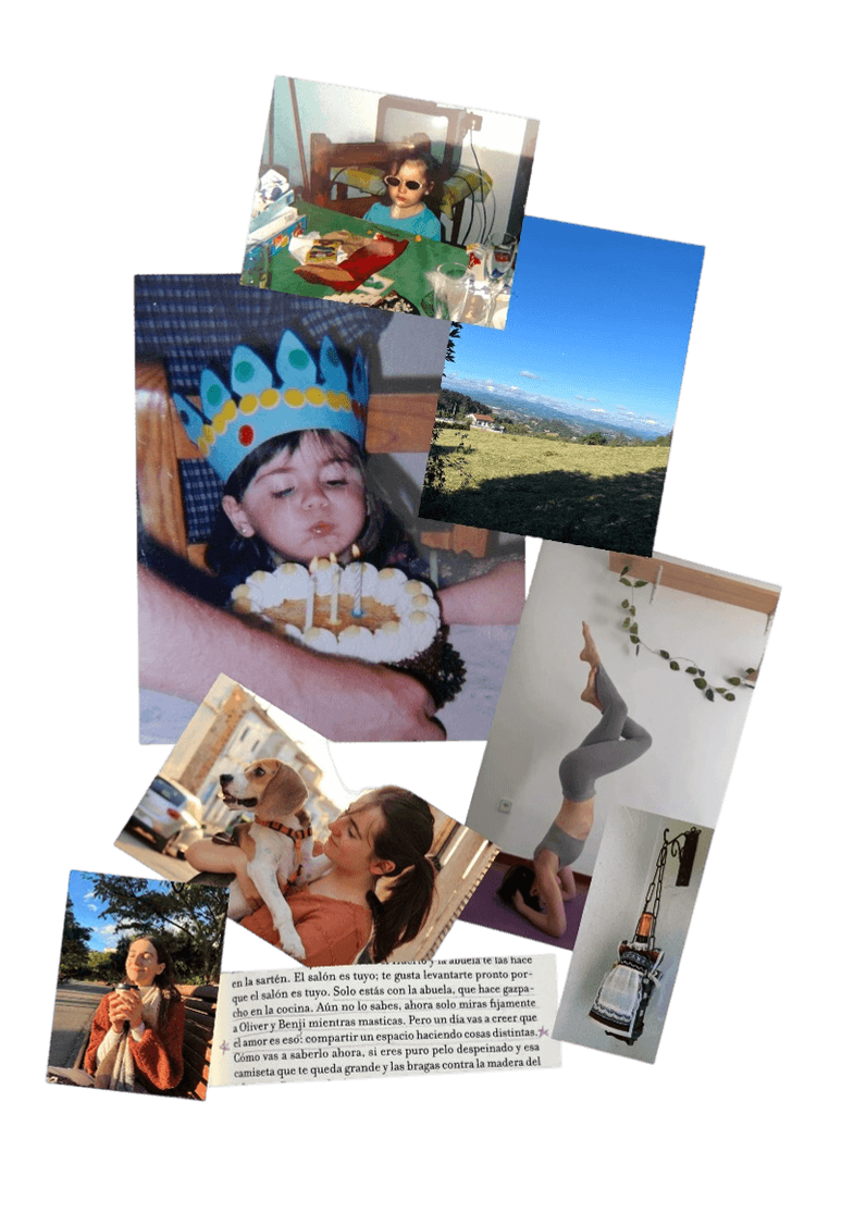 Collage de fotos de la infancia y la familia de Cecilia Mansilla
