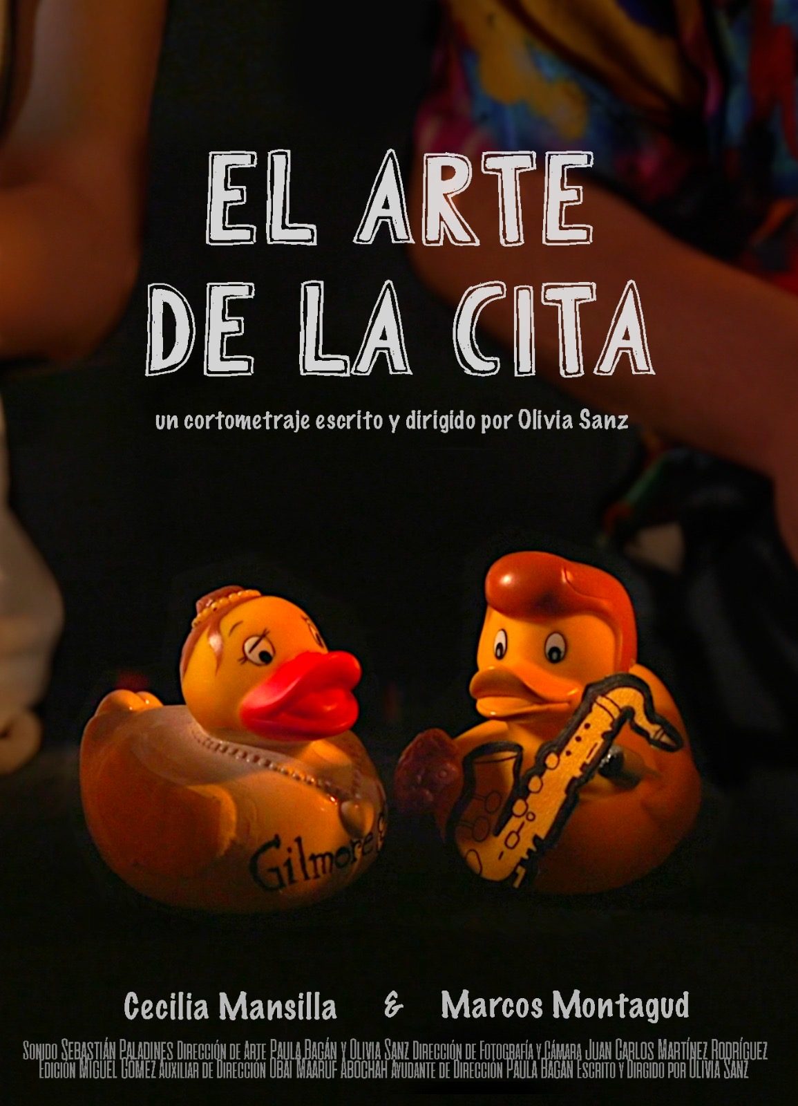 Cartel del cortometraje El arte de la cita, con dos patos de goma y los nombres de Cecilia Mansilla y Marcos Montagud
