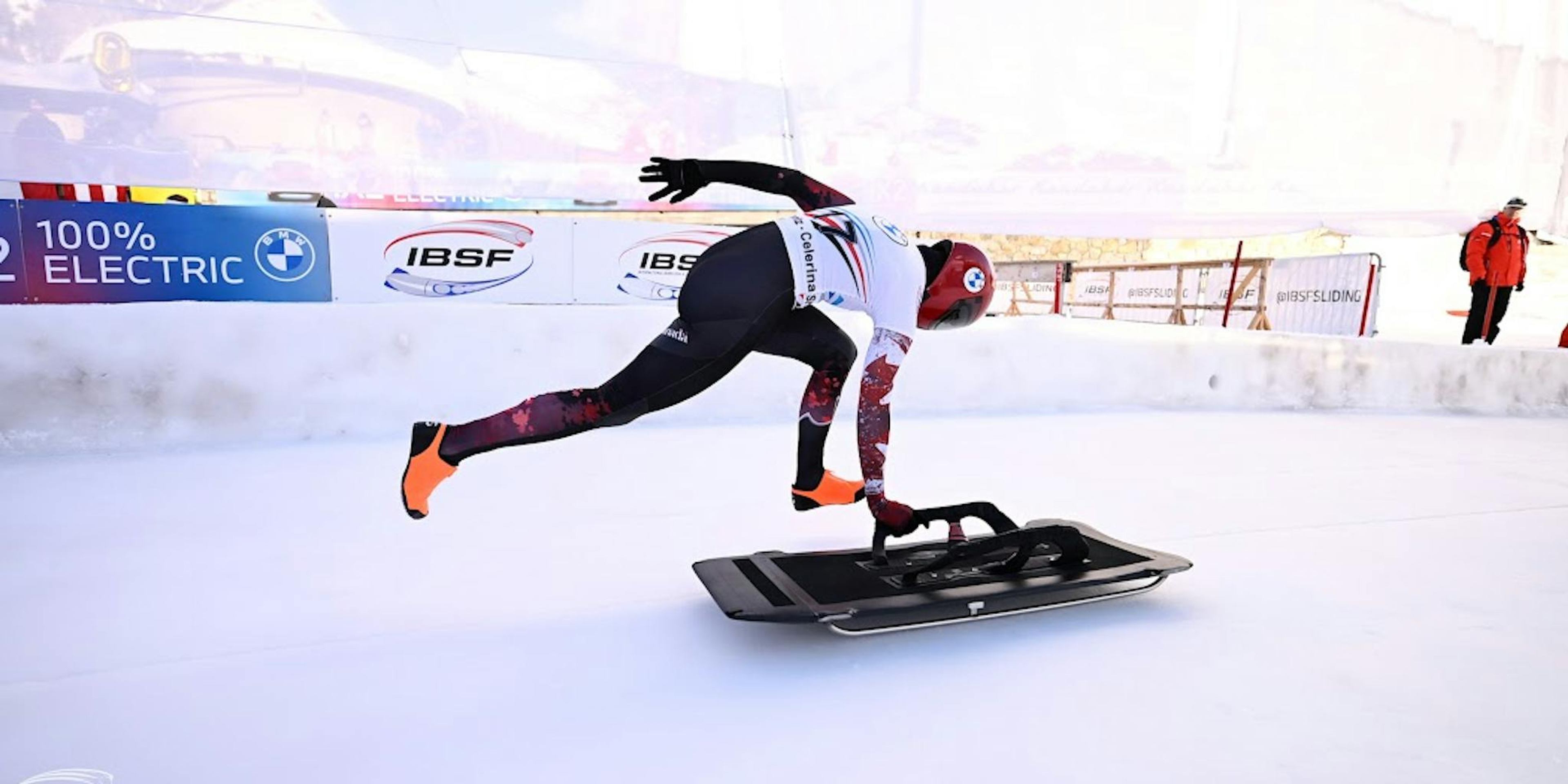 Hallie Clarke competing in Skeleton