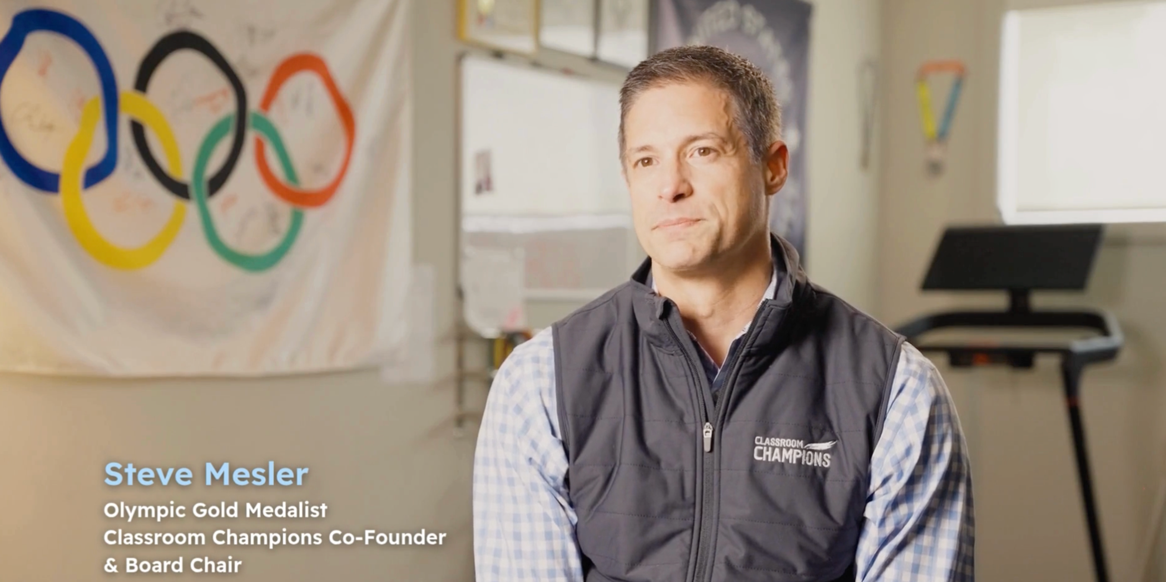 Steve Mesler, Olympic gold medalist and Classroom Champions co-founder and board chair, speaking on camera.