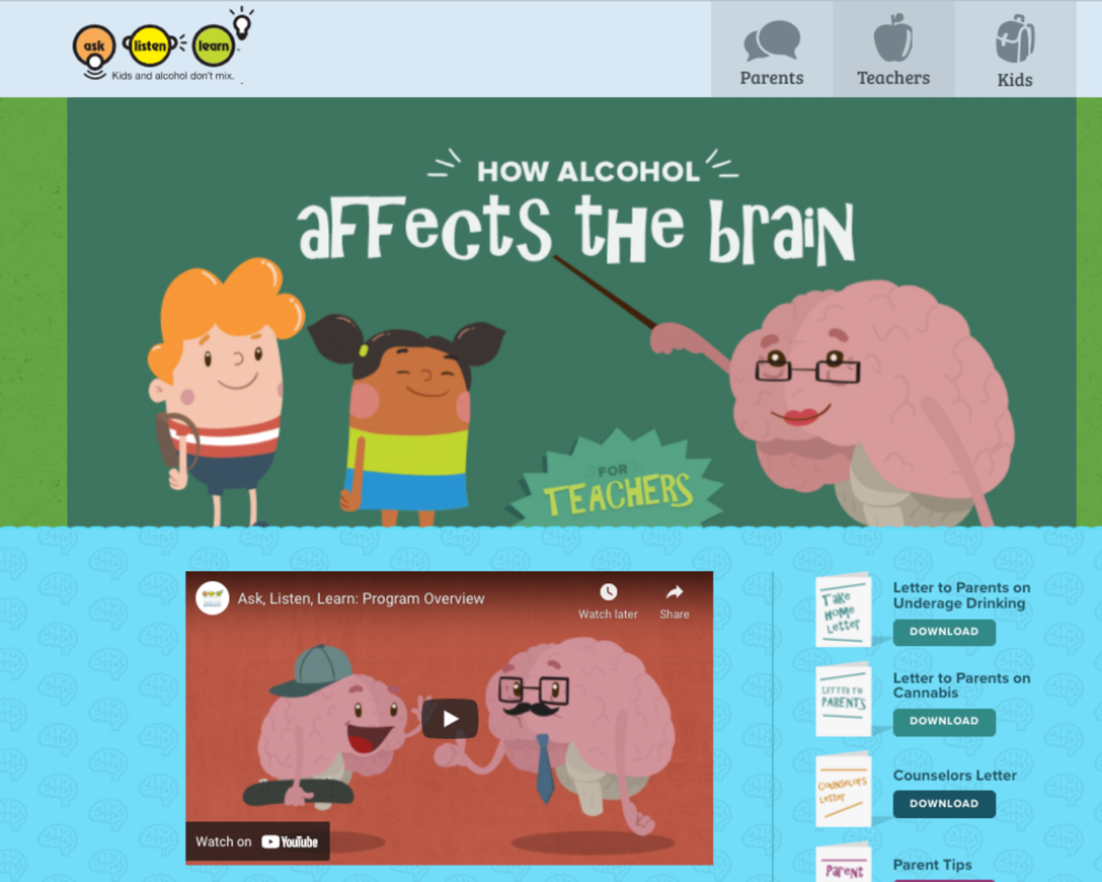 Screenshot of the Ask, Listen, Learn website