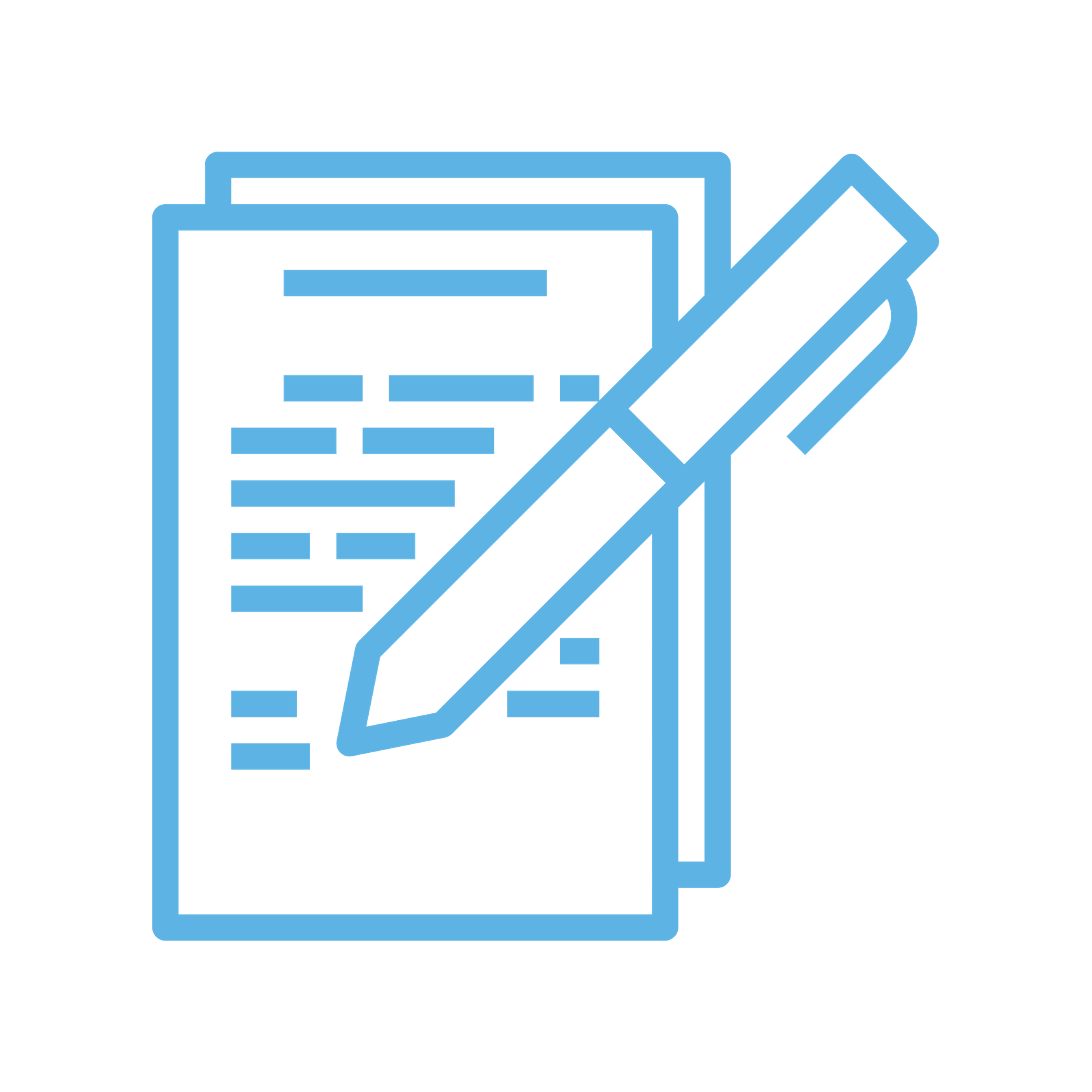 Line icon of a pen writing on a stack of printed documents