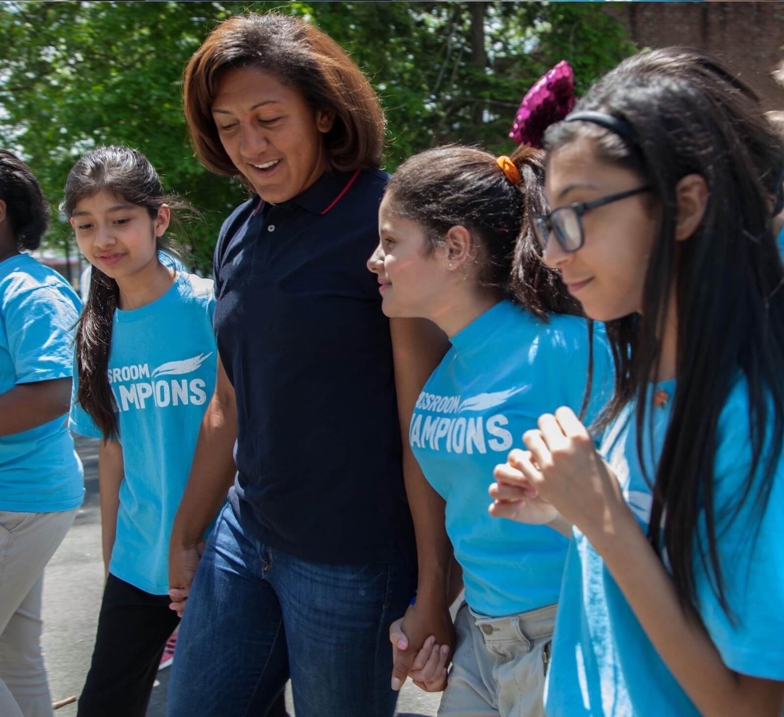 Elana Meyers Taylor with a group of Classroom Champions participants