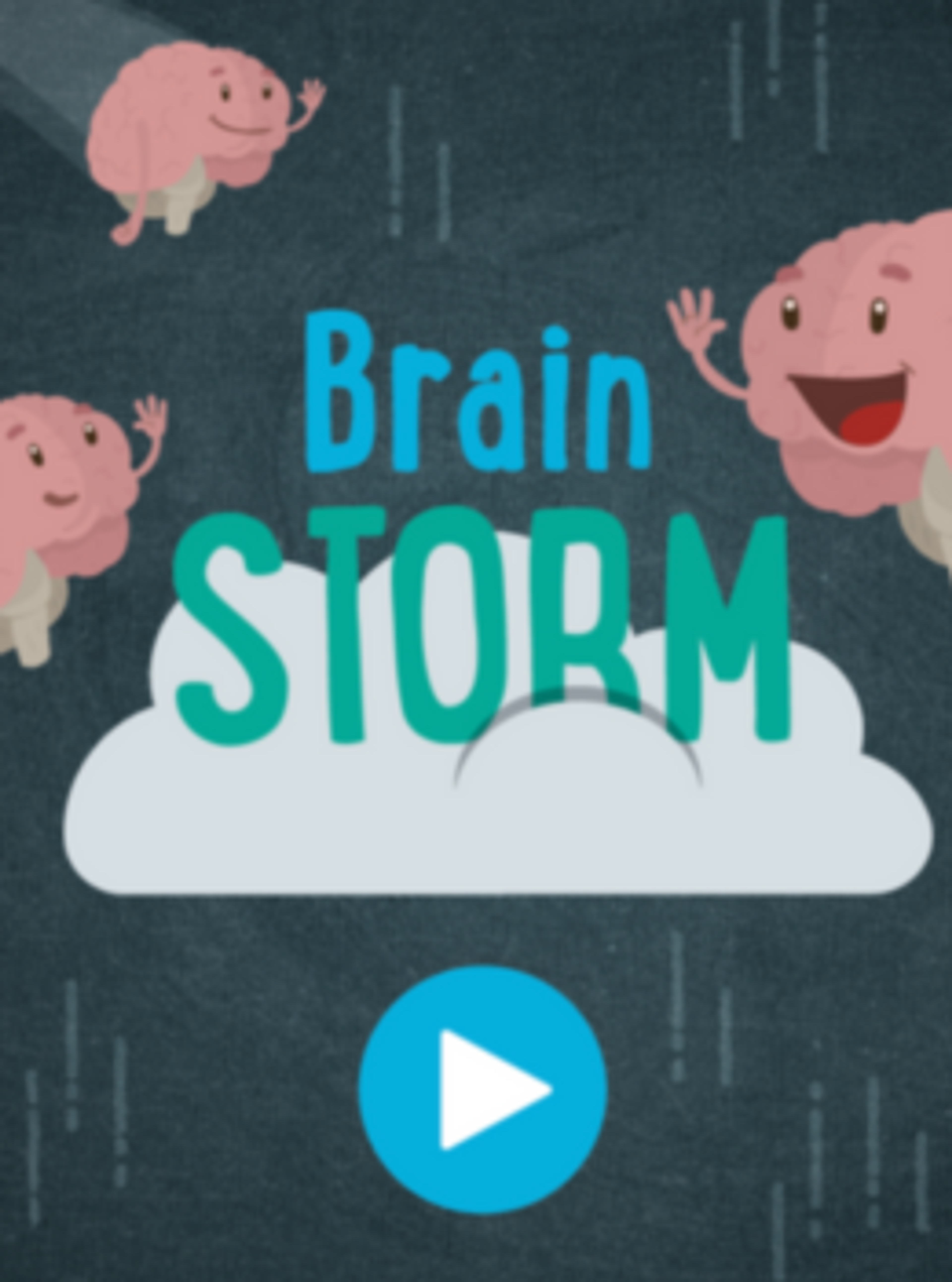 Play button for the "Brain Storm" video with cartoon brain characters