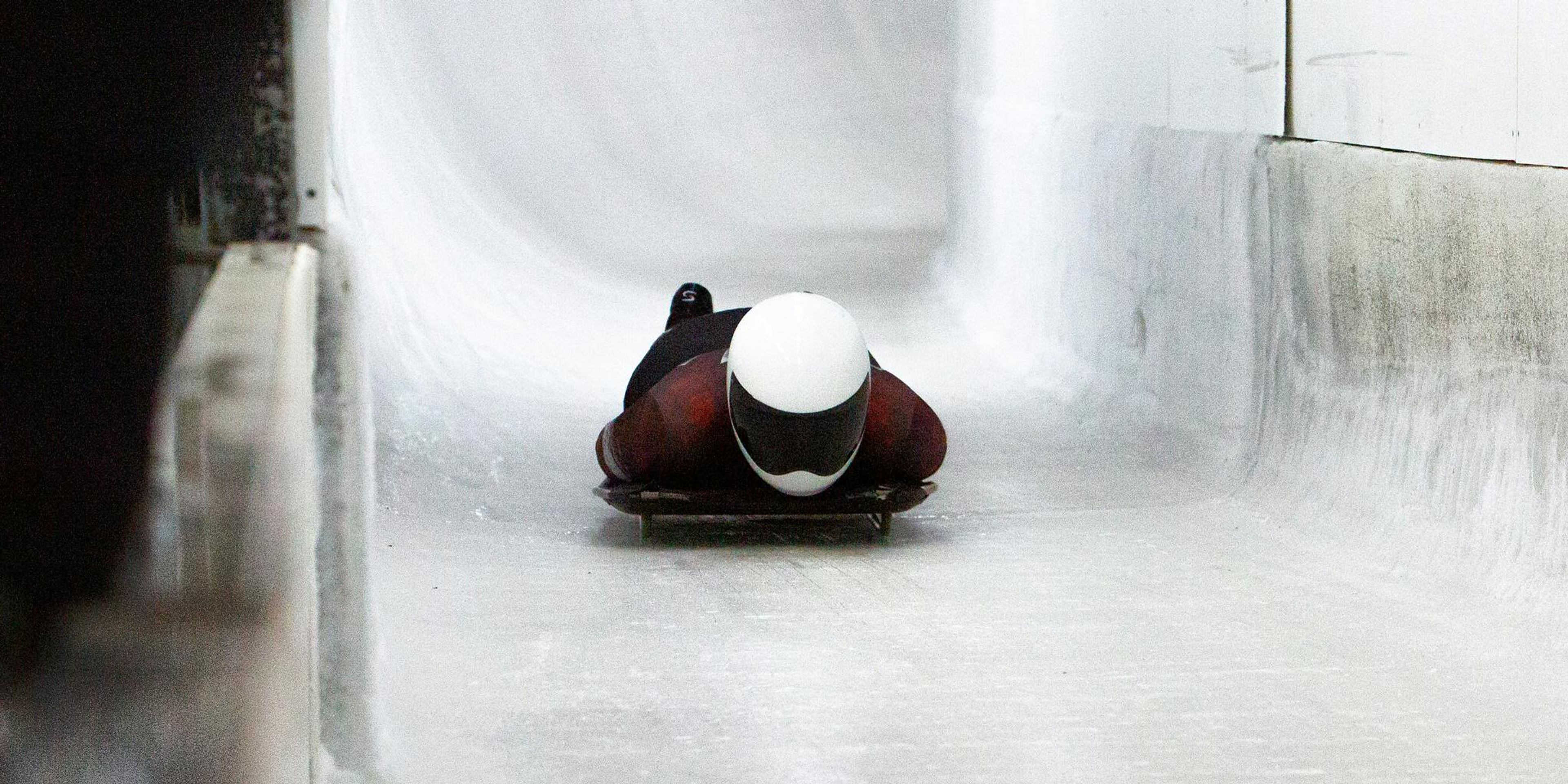 Grace Dafoe competing in Skeleton