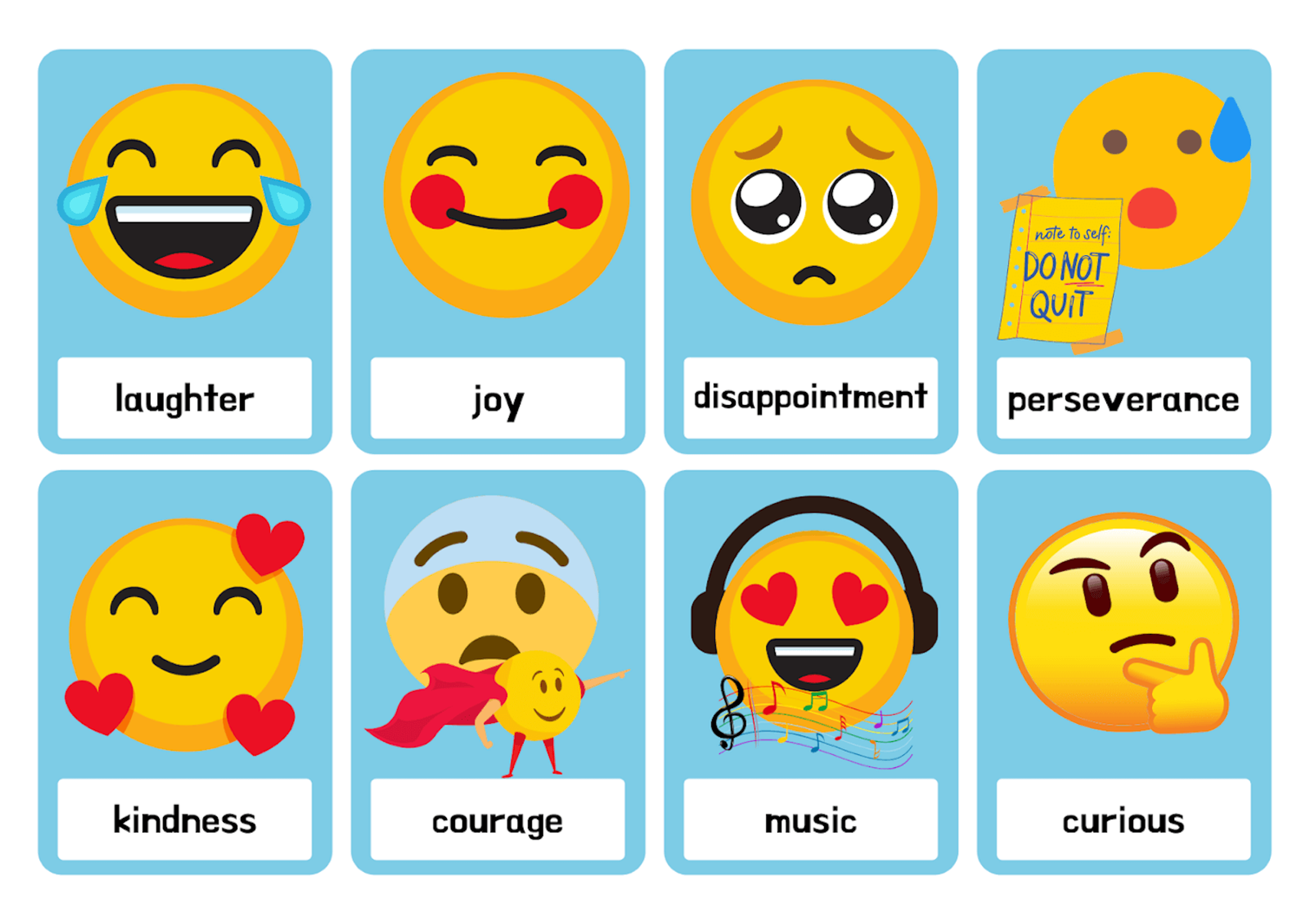 A grid of 8 emojis with text beneath each