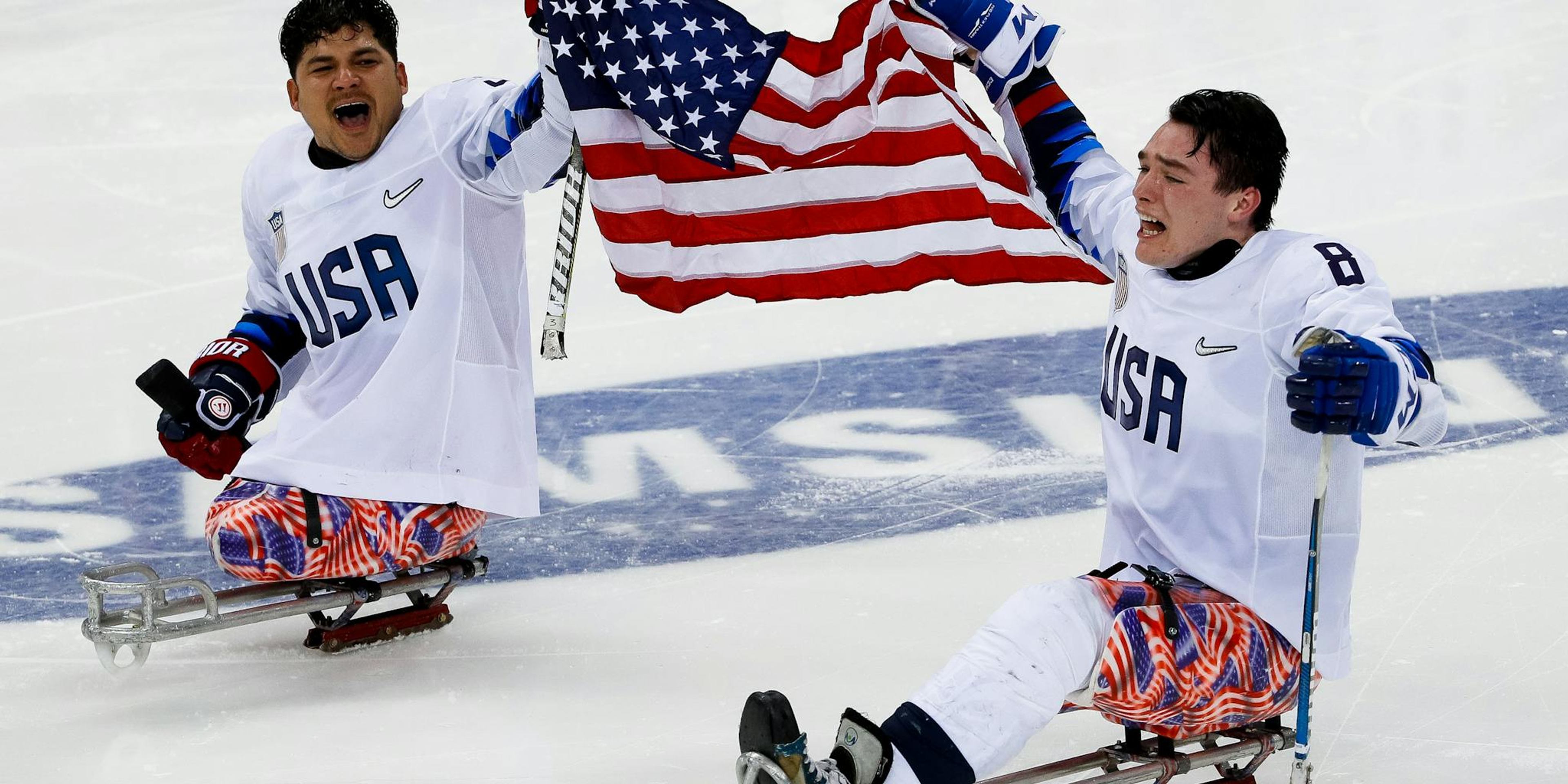 Jack Wallace competing in Sled Hockey