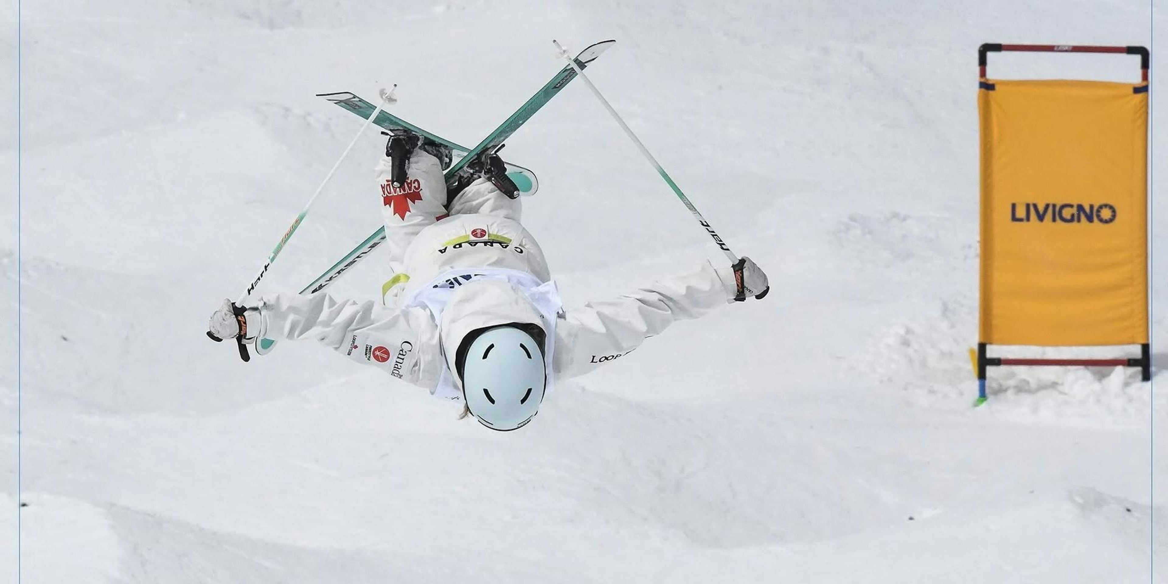 Jessie Linton competing in Mogul Skiing