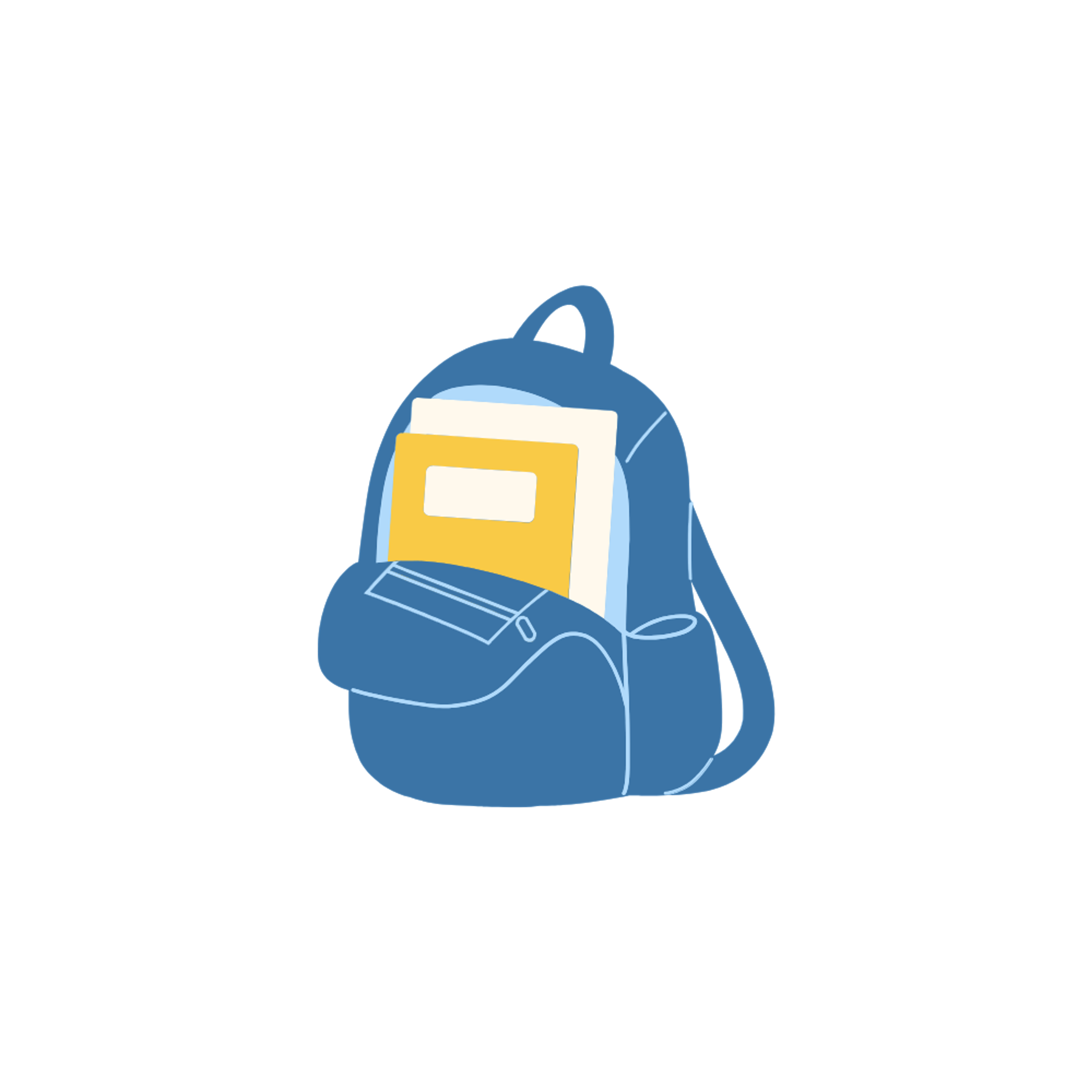 Illustration of a backpack with notebooks, representing classroom learning materials.